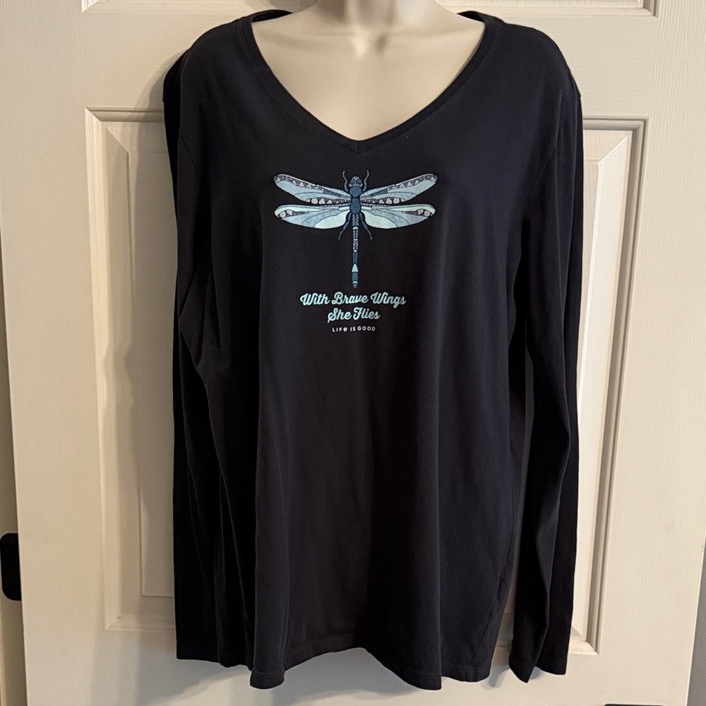 Black Long Sleeve Shirt with Dragonfly Design